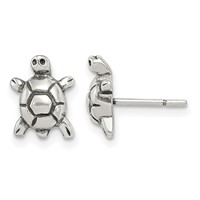 Sterling Silver Polished & Antiqued Turtle Post Earrings view 1