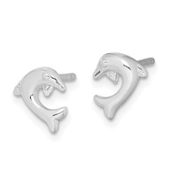 Sterling Silver Rhodium-plated Polished Dolphin Post Earrings view 2