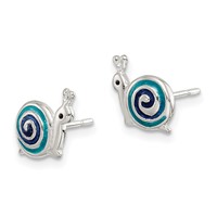 Sterling Silver Polished Blue & Black Enameled Snail Post Earrings view 2