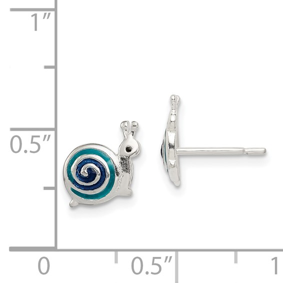 Sterling Silver Polished Blue & Black Enameled Snail Post Earrings