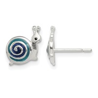 Sterling Silver Polished Blue & Black Enameled Snail Post Earrings view 1