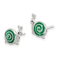 Sterling Silver Polished Green & Black Enameled Snail Post Earrings view 2