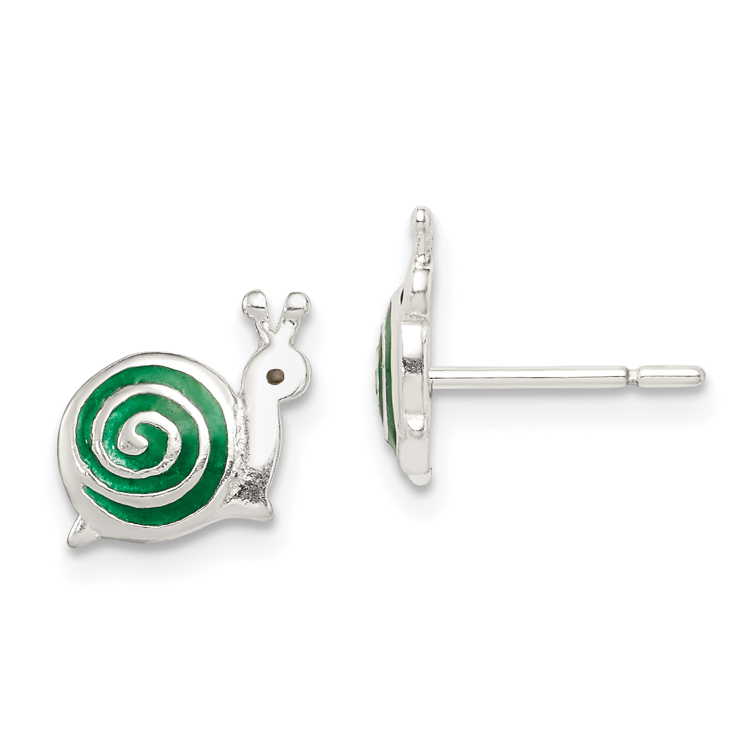 Sterling Silver Polished Green & Black Enameled Snail Post Earrings (QE8671)