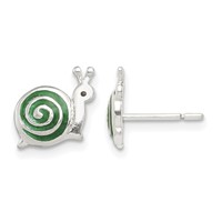 Sterling Silver Polished Green & Black Enameled Snail Post Earrings view 1