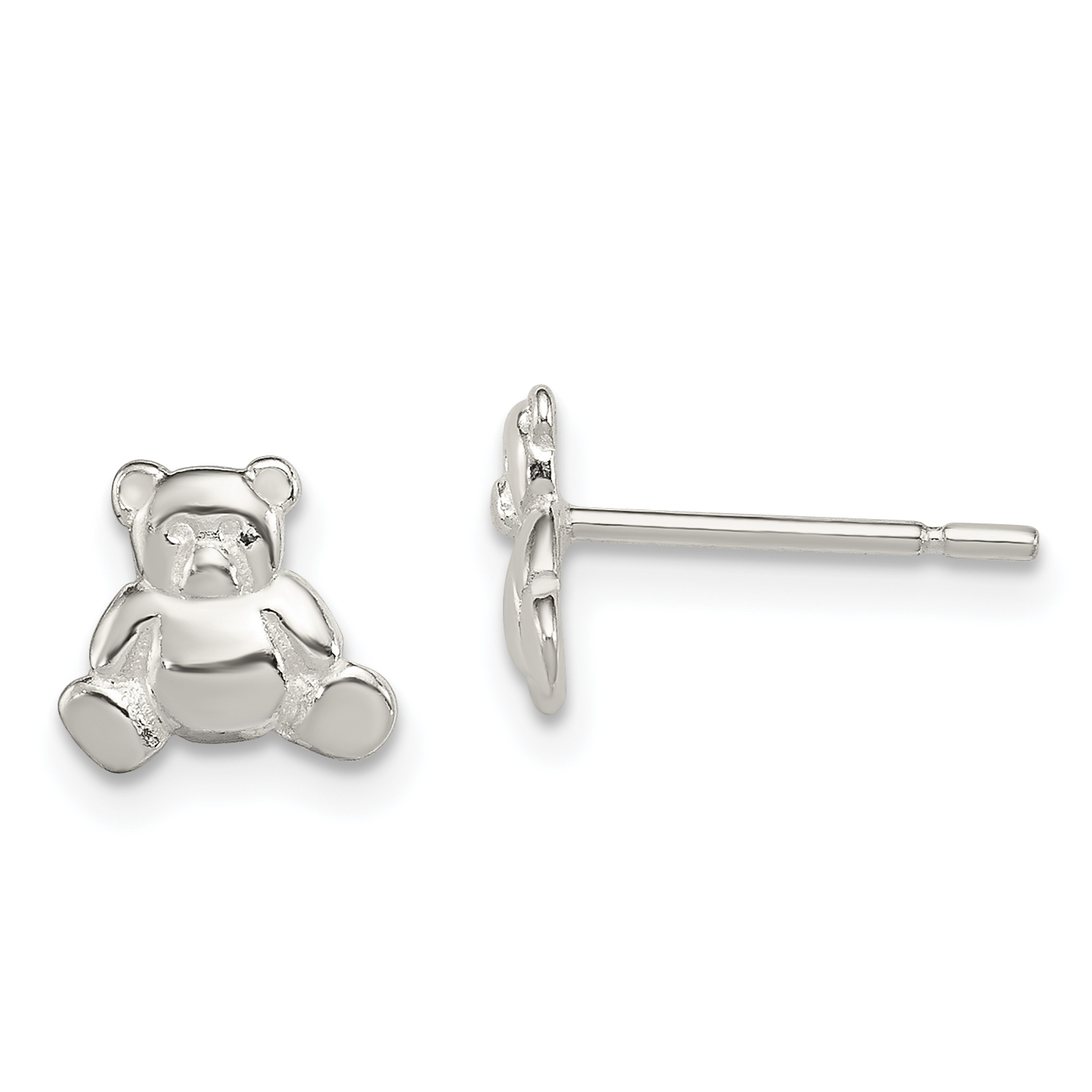 Sterling Silver Polished Teddy Bear Children's Post Earrings (QE8676)