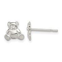 Sterling Silver Polished Teddy Bear Post Earrings view 1