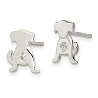Sterling Silver Polished CZ Dog Post Earrings view 2
