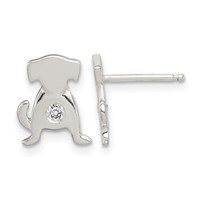 Sterling Silver Polished CZ Dog Post Earrings view 1