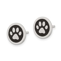 Sterling Silver Polished Enamel Paw Print Post Earrings view 2