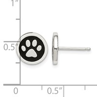 Sterling Silver Polished Enamel Paw Print Post Earrings view 4