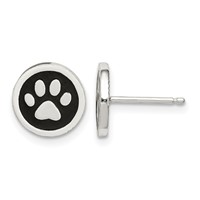 Sterling Silver Polished Enamel Paw Print Post Earrings view 1