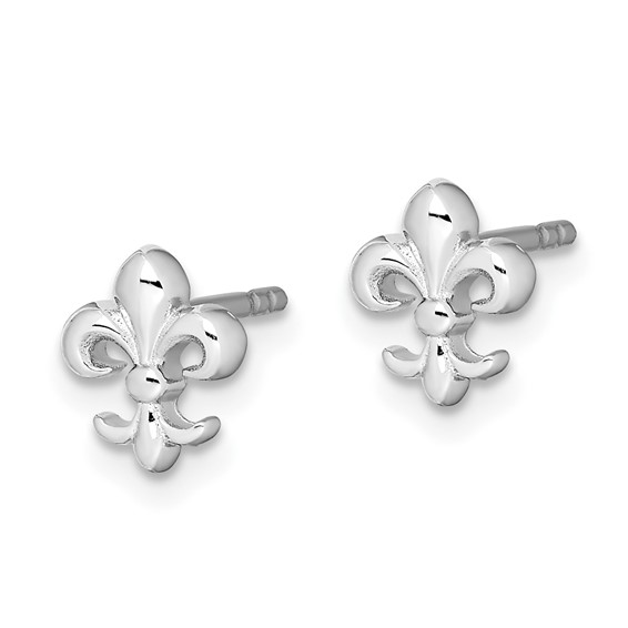 Sterling Silver Rhodium-plated Polished Fleur de Lis Post Earrings
