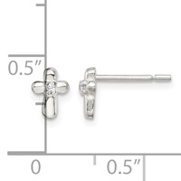 Sterling Silver Polished Cross Earrings with CZ Petite Post view 4