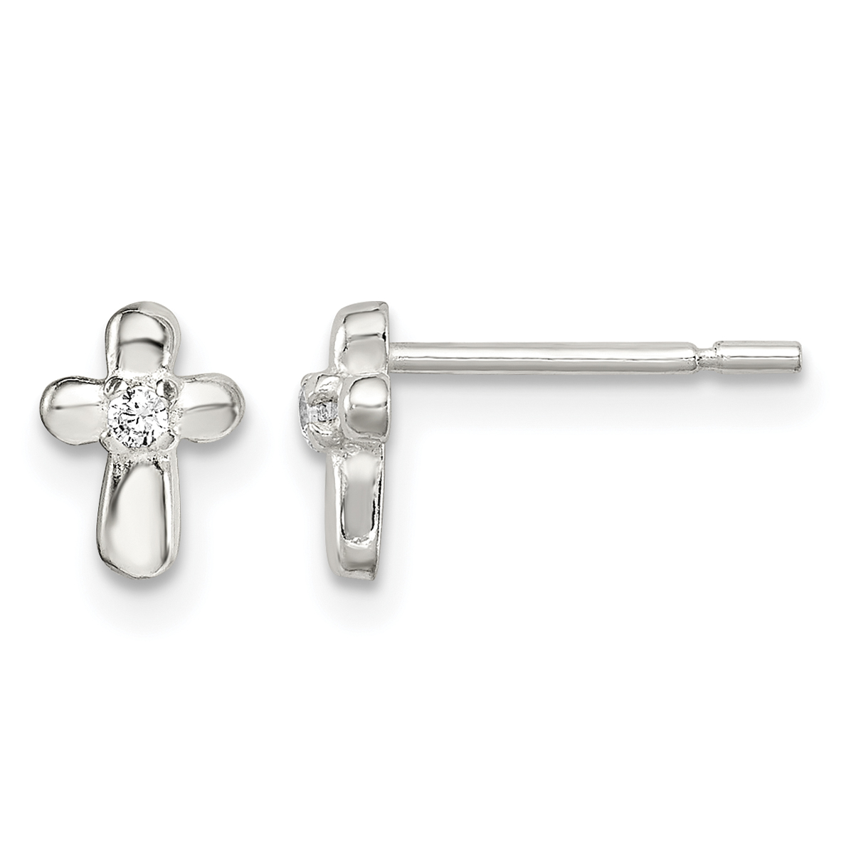 Sterling Silver Polished Cross with CZ Post Earrings (QE8683)