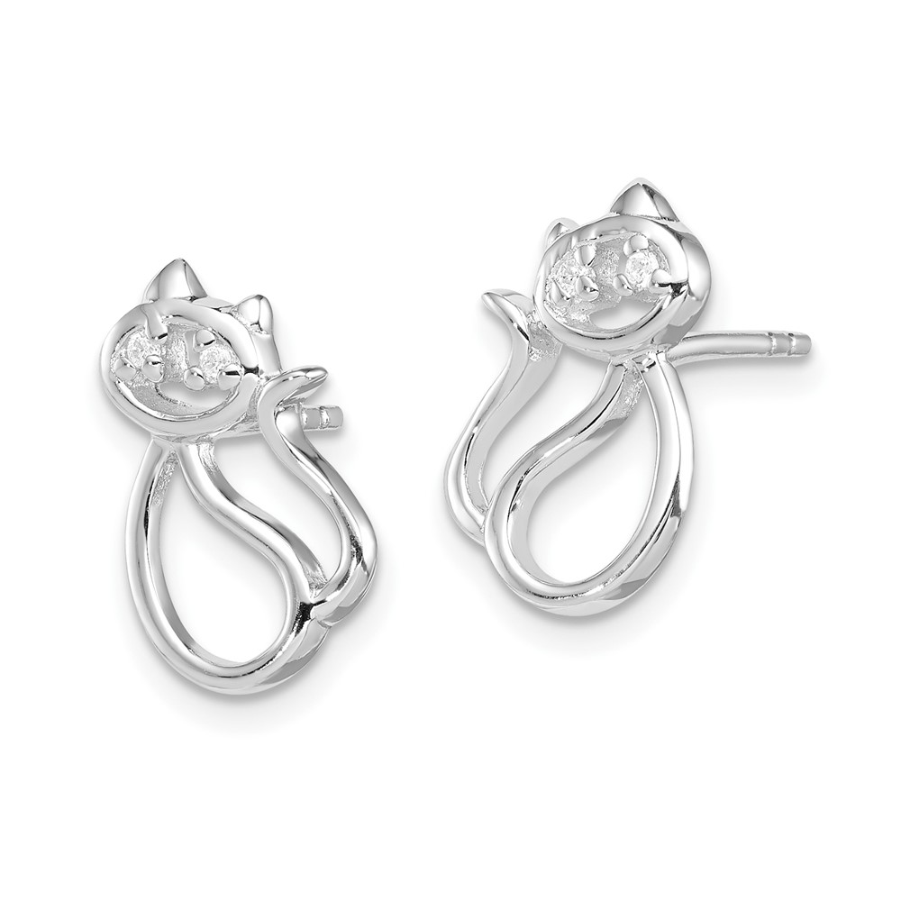 Sterling Silver Rhodium Plated CZ Open Cat Post Earrings (QE8685)