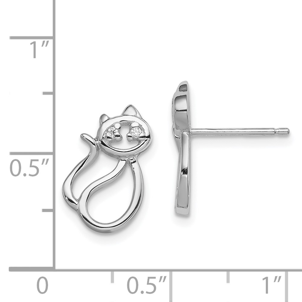 Sterling Silver Rhodium Plated CZ Open Cat Post Earrings (QE8685)