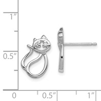 Sterling Silver Rhodium Plated CZ Open Cat Post Earrings view 4