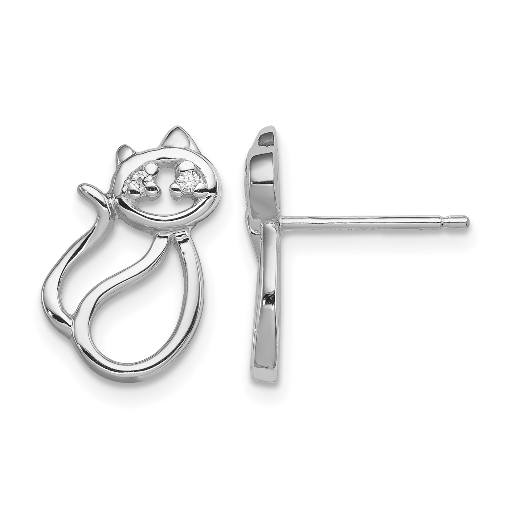 Sterling Silver Rhodium Plated CZ Open Cat Post Earrings (QE8685)