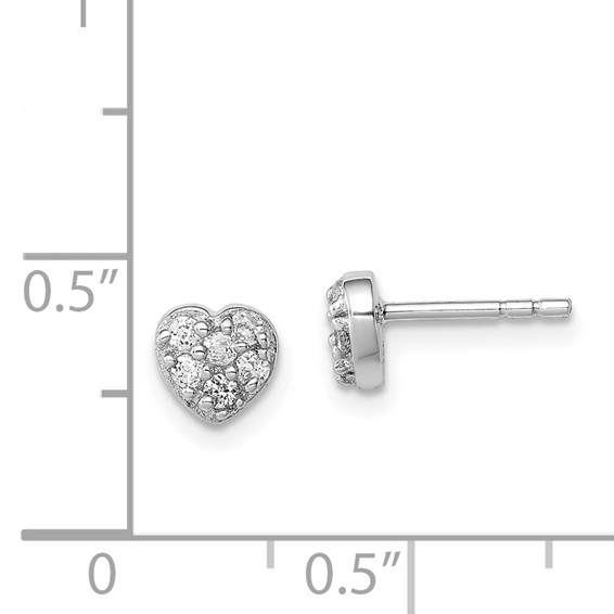 Sterling Silver Rhodium-plated CZ Heart Post Earrings