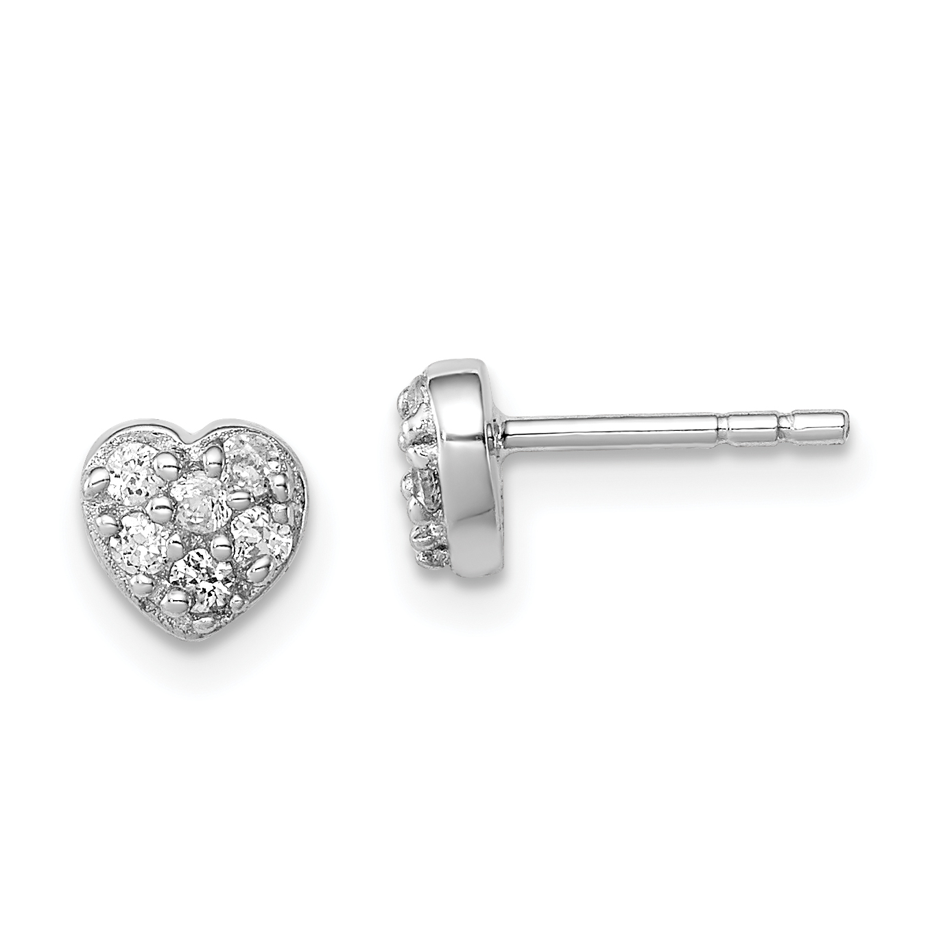 Sterling Silver Rhodium-plated CZ Heart Post Earrings (QE8686)