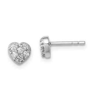 Sterling Silver Rhodium-plated CZ Heart Post Earrings