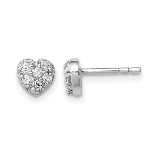 Sterling Silver Rhodium-plated CZ Heart Post Earrings