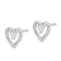 Sterling Silver Rhodium-plated CZ Polished Heart Post Earrings view 2