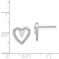 Sterling Silver Rhodium-plated CZ Polished Heart Post Earrings view 4