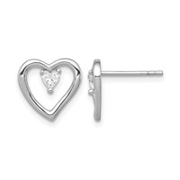 Sterling Silver Rhodium-plated CZ Polished Heart Post Earrings view 1