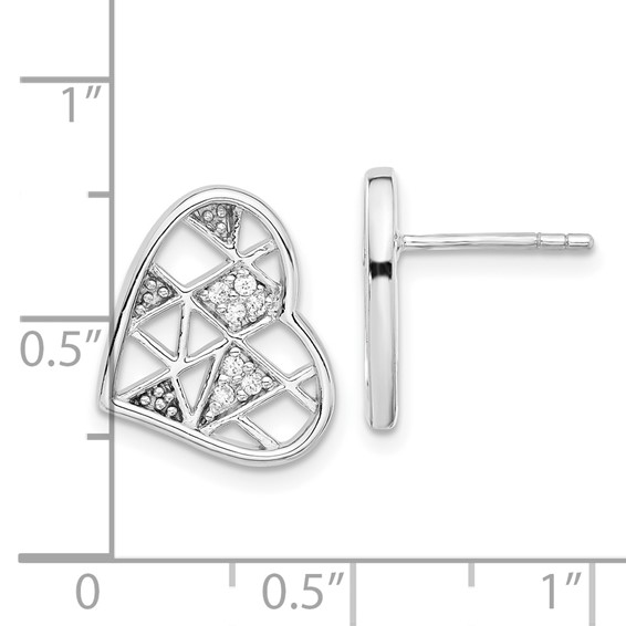 Sterling Silver Rhodium Plated CZ Heart Post Earrings