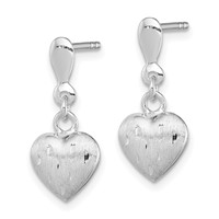 Sterling Silver Rhodium Plated 3-D Scratch Heart Post Earrings view 2
