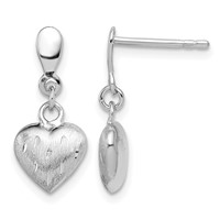 Sterling Silver Rhodium Plated 3-D Scratch Heart Post Earrings view 1