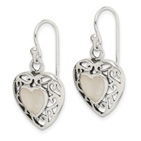 Sterling Silver Antiqued Mother of Pearl Heart Dangle Earrings view 2