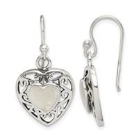 Sterling Silver Antiqued Mother of Pearl Heart Dangle Earrings view 1