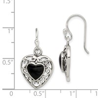 Sterling Silver Antiqued Onyx Heart Dangle Earrings view 4