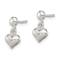 Sterling Silver Dangle Heart Post Earrings view 2