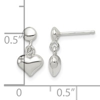 Sterling Silver Dangle Heart Post Earrings view 4