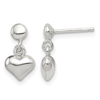 Sterling Silver Dangle Heart Post Earrings view 1