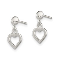 Sterling Silver Dangle Heart Post Earrings view 2