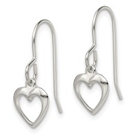 Sterling Silver Heart Dangle Shepherd Hook Earrings view 2