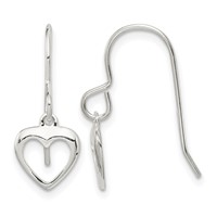 Sterling Silver Heart Dangle Shepherd Hook Earrings view 1