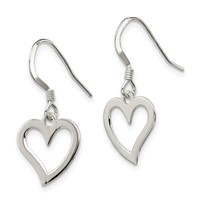 Sterling Silver Polished Heart Dangle Earrings view 2
