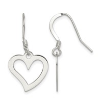 Sterling Silver Polished Heart Dangle Earrings view 1