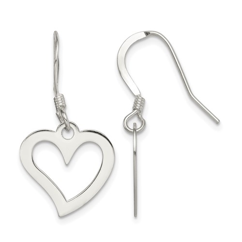 Sterling Silver Polished Heart Dangle Earrings