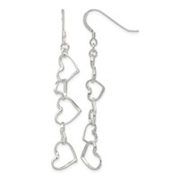 Sterling Silver Heart Dangle Shepherd Hook Earrings view 1