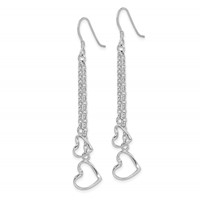 Sterling Silver Rhodium-plated Heart Dangle Shepherd Hook Earrings view 2