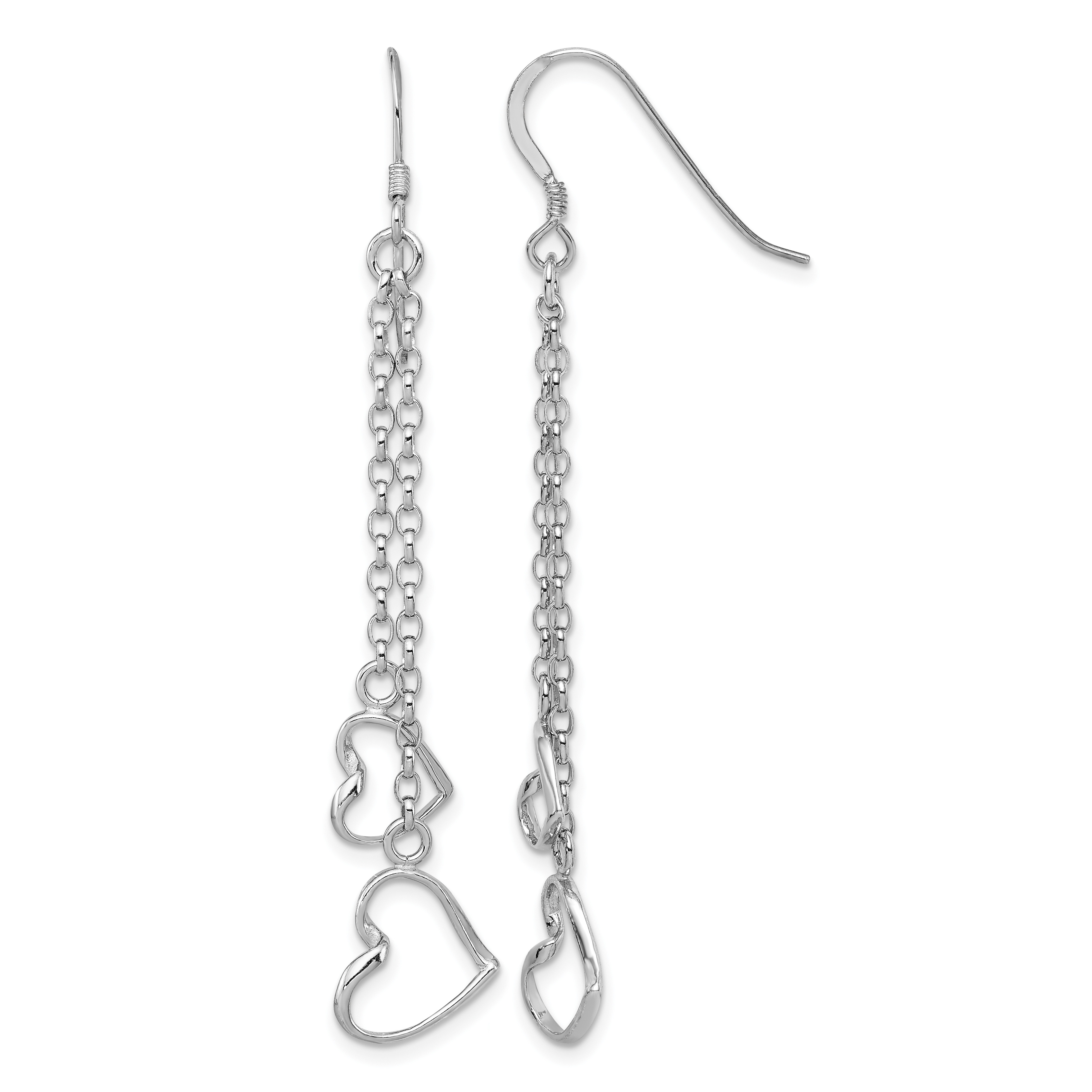 Sterling Silver Rhodium-plated Heart Dangle Shepherd Hook Earrings (QE8752)