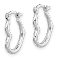 Sterling Silver Rhodium Plated Hollow Heart Hoop Earrings view 2