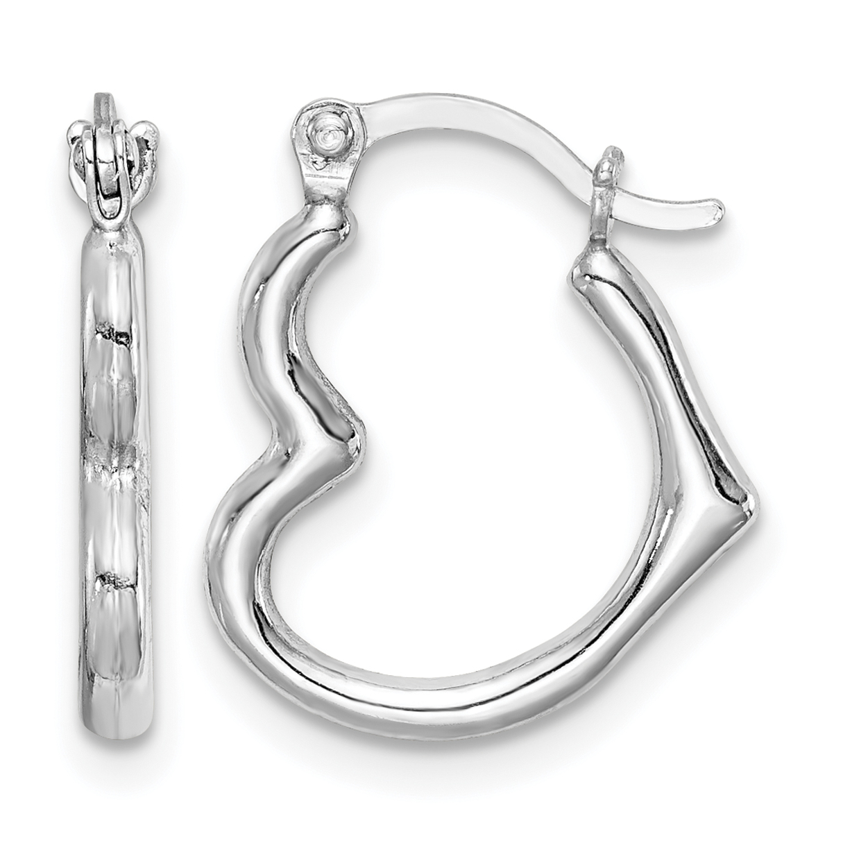 Sterling Silver Rhodium Plated Hollow Heart Hoop Earrings (QE8757)