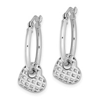 Sterling Silver Rhodium Plated Moveable Heart Hoop Earrings view 2